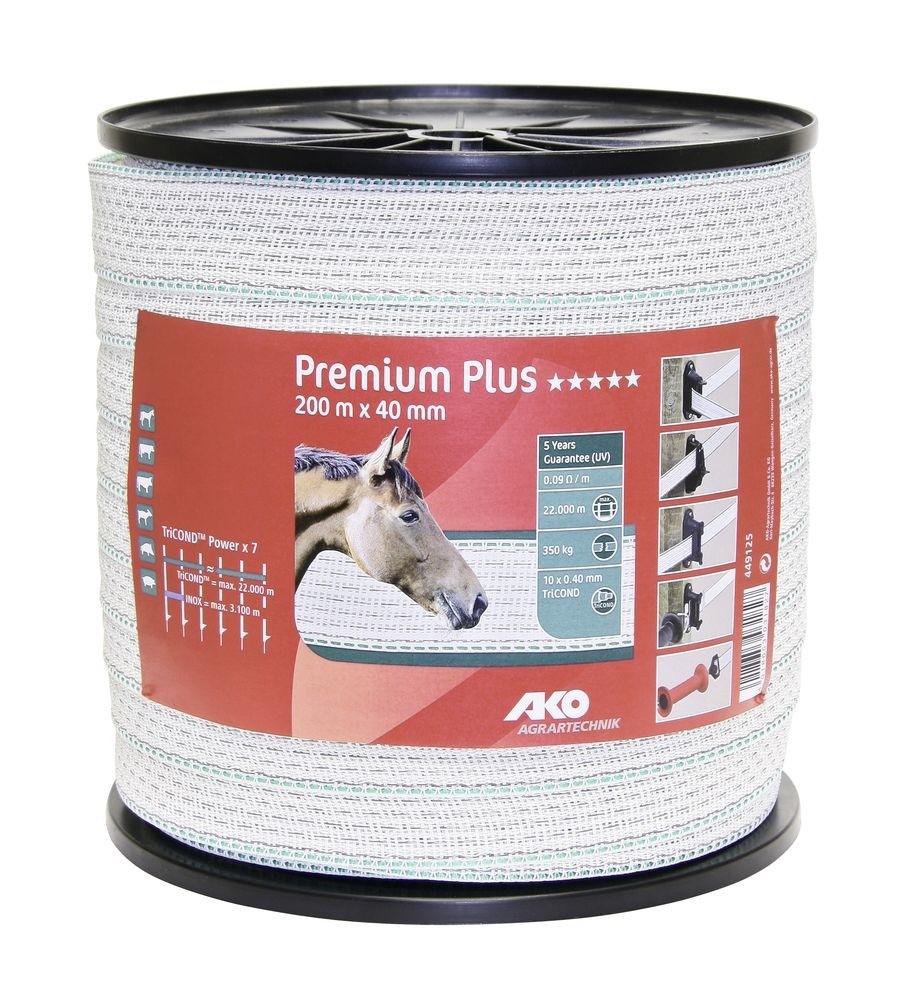 Premium Plus Weidezaunband 40 mm / 200 m weiß/grün