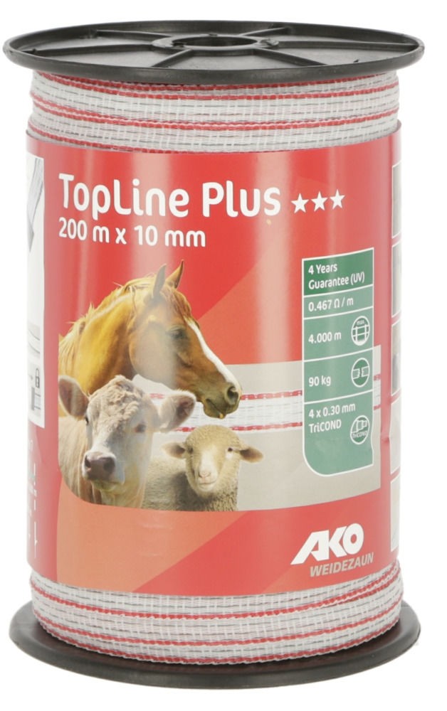 TopLine Plus Weidezaunband weiß/rot 10 mm / 200 m