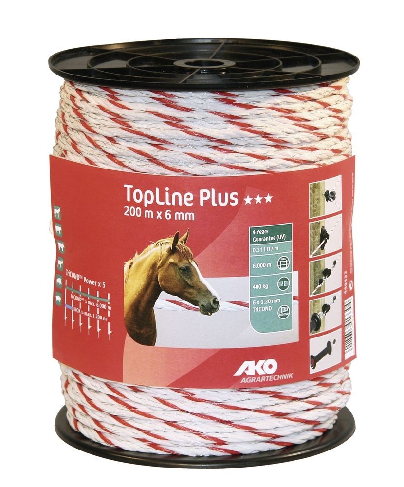 TopLine Plus Weidezaunseil weiß/rot  Ø 6 mm / 200 m