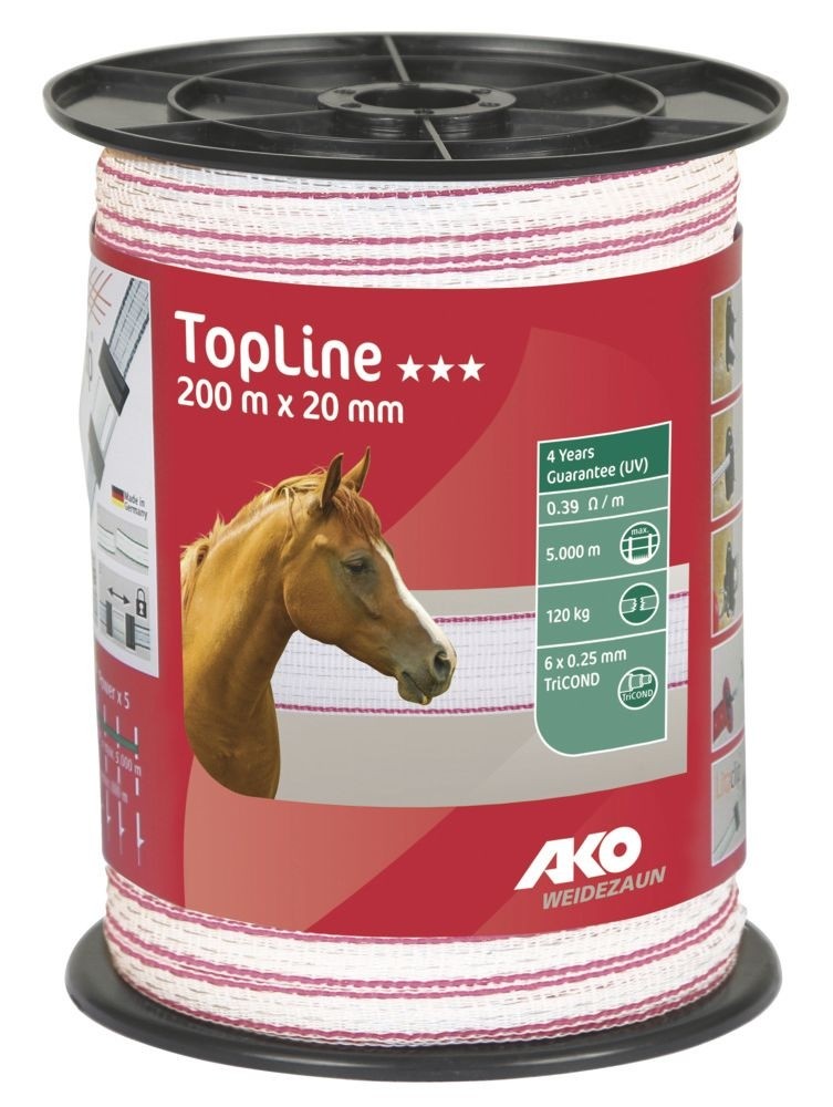 TopLine Plus Weidezaunband weiß/pink Ø 20 mm / 200 m