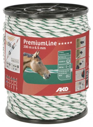 PremiumLine Weidezaunseil weiß/grün Ø 6,5 mm / 200 m
