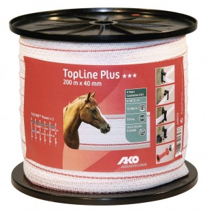 TopLine Plus Weidezaunband weiß/rot 40 mm / 200 m