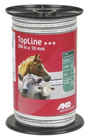 TopLine  Weidezaunband weiß/schwarz 10 mm / 200 m